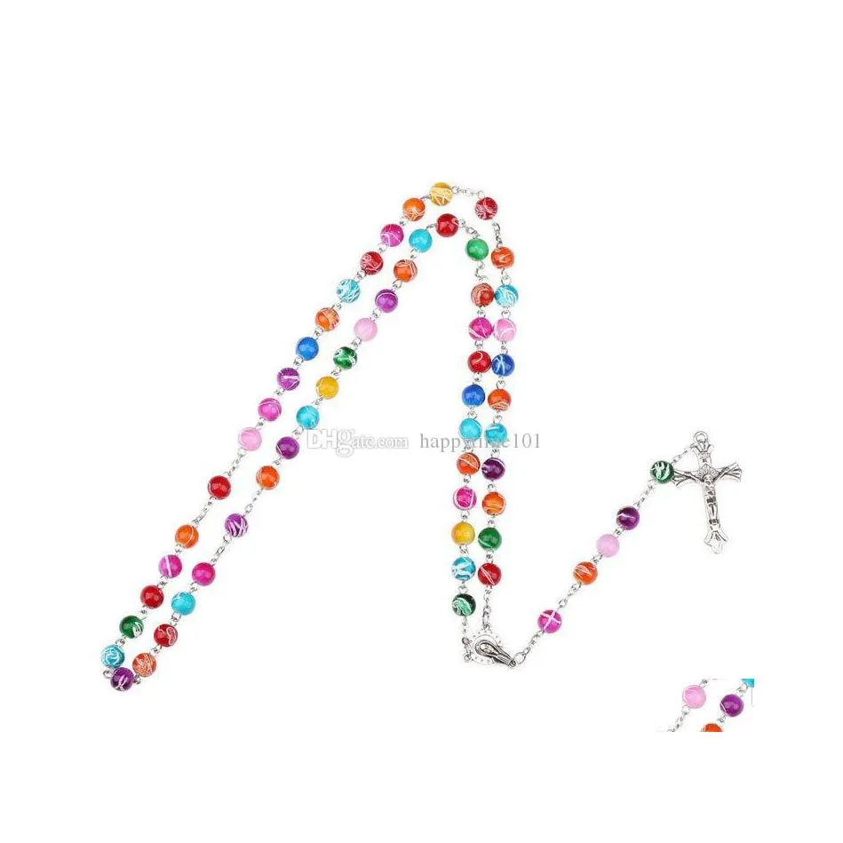 ペンダントネックレスColorf Polymer Clay Bead Rosary Pendant Necklace Cross Virgin Mary Centrepieces ChristianCatolic ReligiousDhxtl