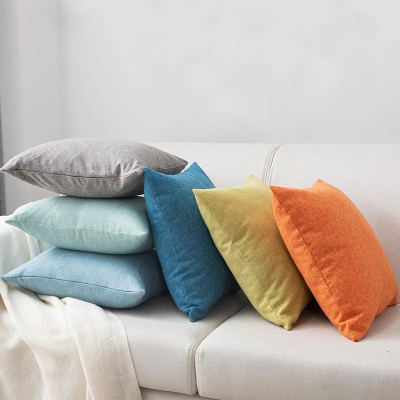 Housse de coussin en coton et lin, couleur unie, carrée, 45, taie d'oreiller, décoration de canapé pour la maison