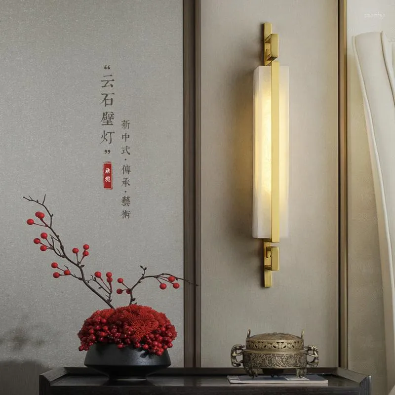 Vägglampa kinesisk stil marmor koppar modern minimalistisk vardagsrum tv -bakgrund sovrummet sängplats