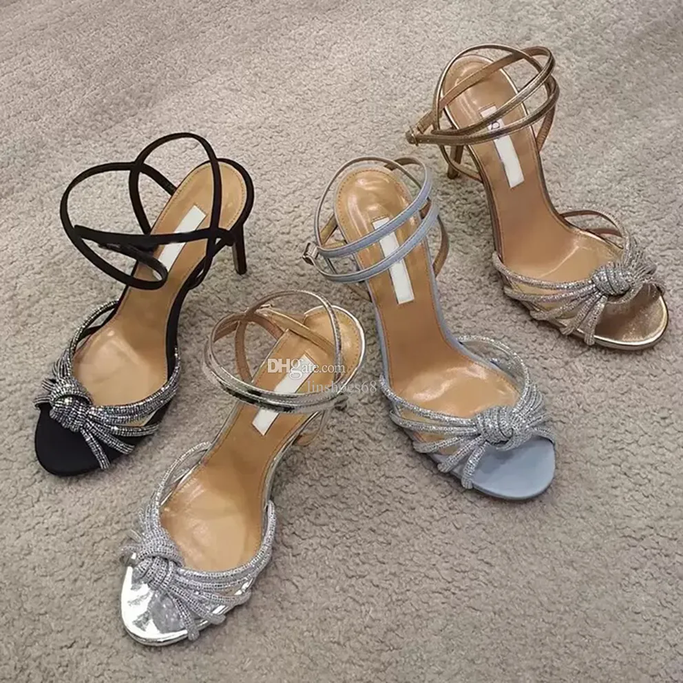 Marca de verão feminino tequila sandálias sapatos de senhora bombas de vestido cristalino gladiador de casamento de noiva Sandalias