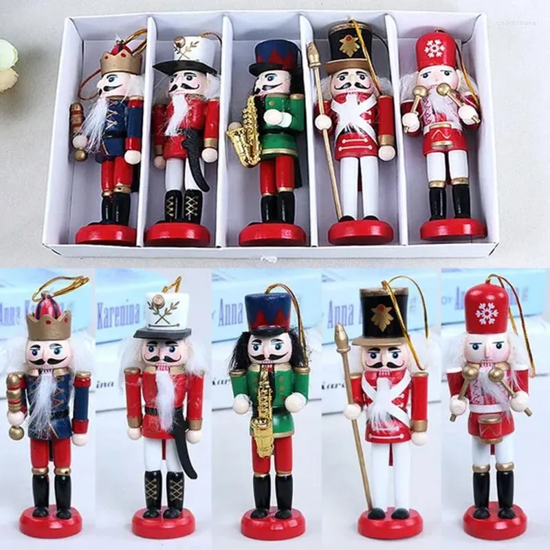 Juldekorationer Merry Kids Nutcracker Soldier Doll 12cm trähängen år Ornament för Navidad Xmas Tree 1PC