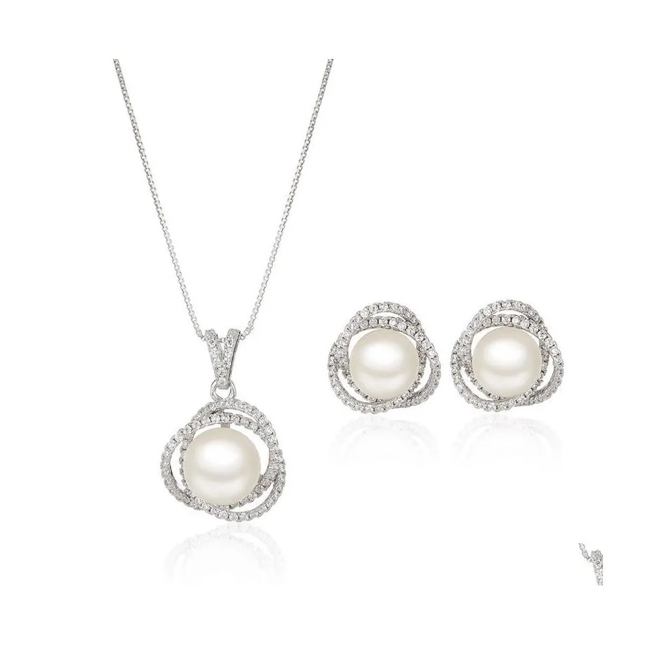 Boucles D'oreilles Collier Délicat Perle Pendentif Boucles D'oreilles Ensemble 910Mm Grande Boucle D'oreille Oblate Pour Les Femmes Maman Anniversaire Cadeau Bijoux Highg Dh7Hb