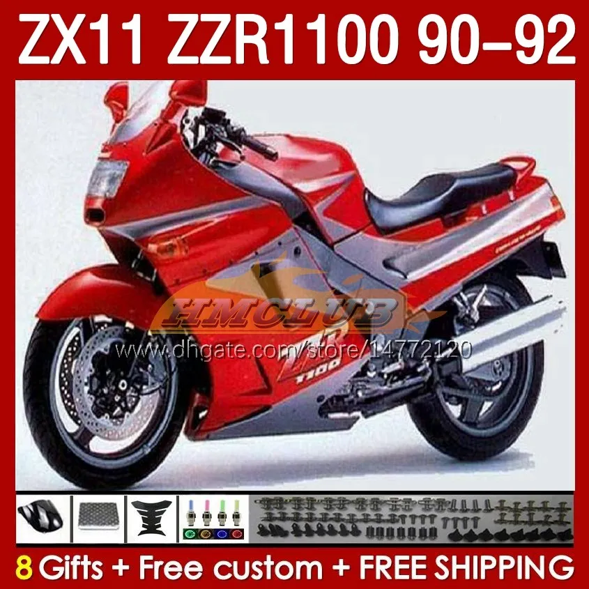 Fairings Red Factory Kit f￶r Kawasaki Ninja ZX 11 R 11R ZX-11 R ZZR1100 ZZR 1100 CC BODY 164NO.39 ZX11 R 90-92 ZX-11R ZZR-1100 ZX11R 90 91 92 1990 1991 1992 ABS Full Fairing