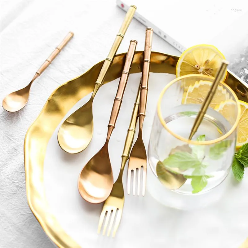 Ensembles de couverts Western luxe bambou Design MaFlatware ensemble 18/10 en acier inoxydable Steak couteau fourchette accessoires de cuisine couverts vaisselle