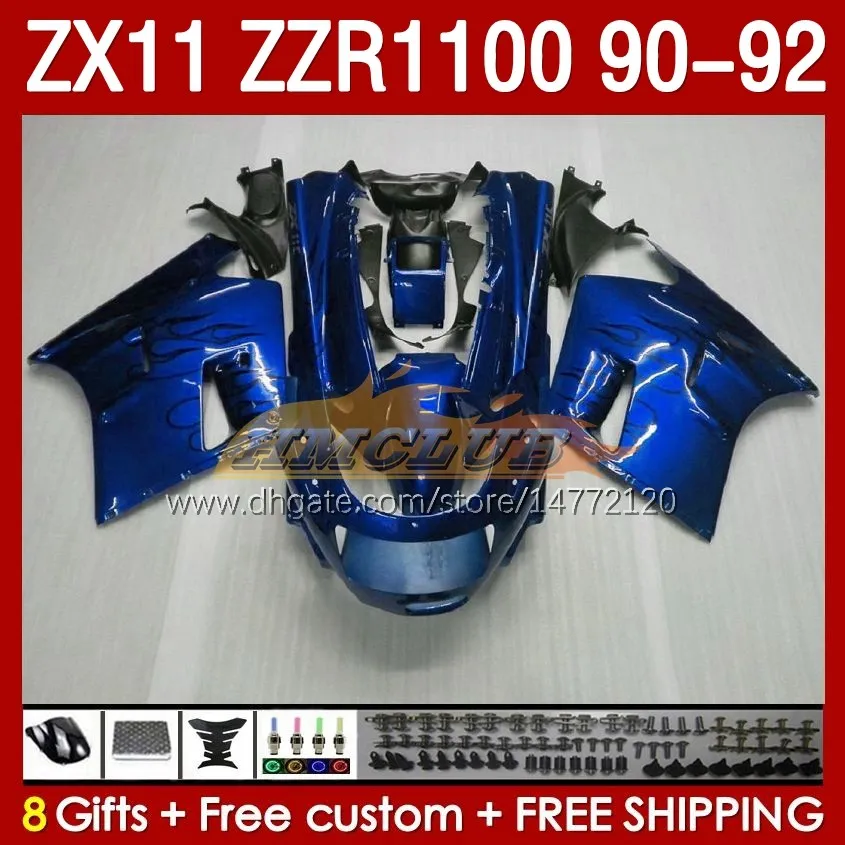 Kawasaki Ninja ZX 11 R 11R ZX11 R ZZR1100 ZX11R 90 91 92 Vücut 164No.114 ZZR 1100 CC ZX-11R ZZR-1100 1990 1991 1992 ZX-11 R 90-92 ASSoaling Kit Mavi Alevler