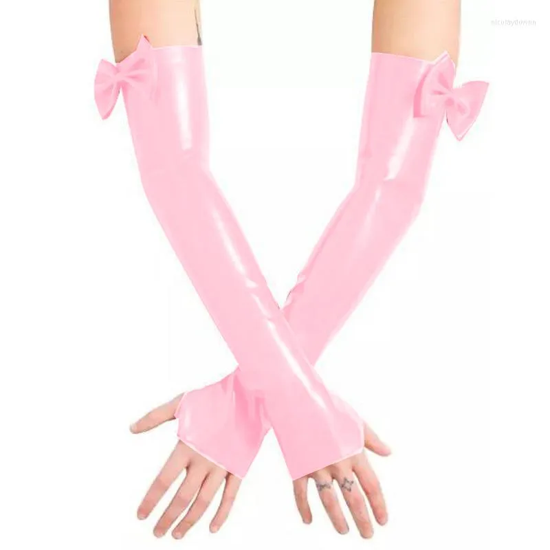 Party Supplies Plus Size Sexy Fingerless Gloves PVC Wetlook Club Dancing Bowknot Long Hand Mittens Vintage Women Arm Length