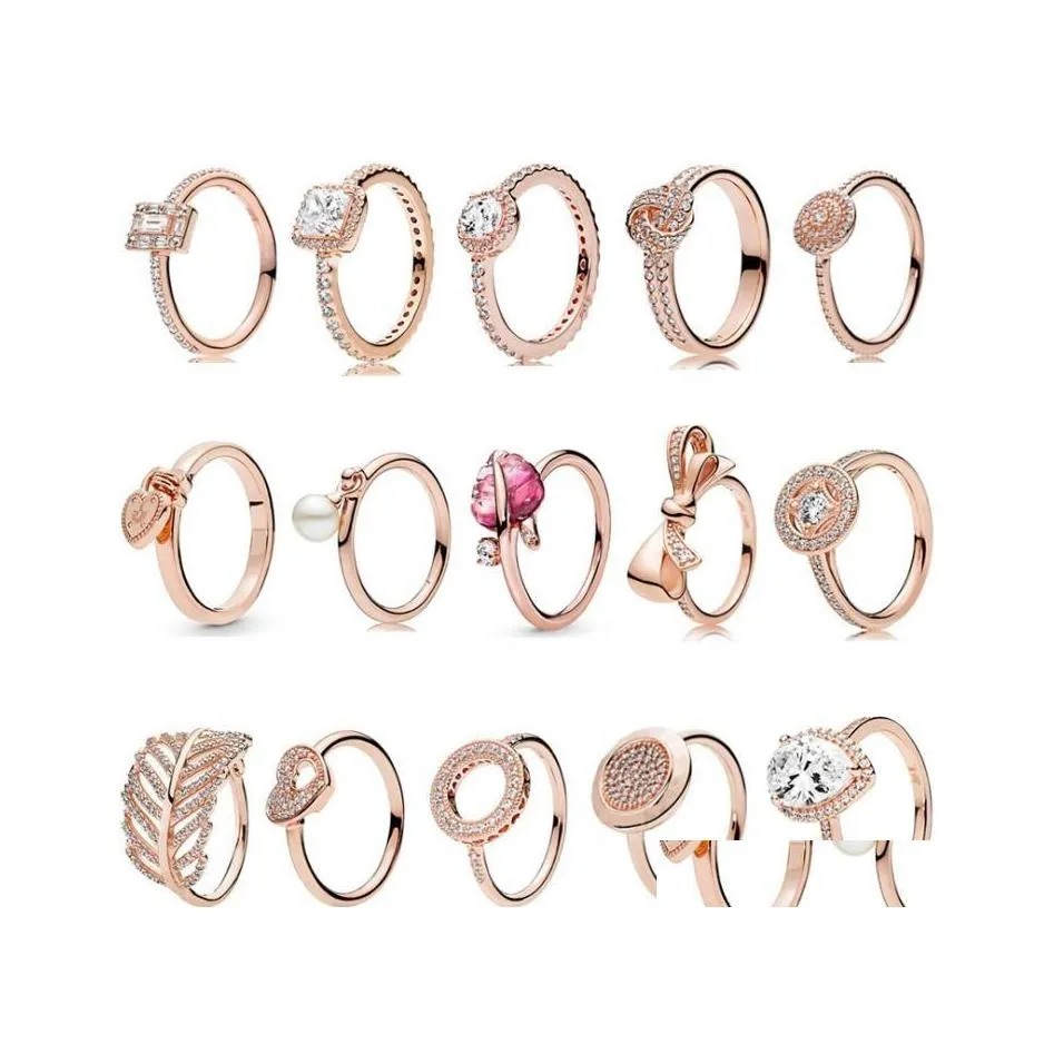 Anelli a fascia 100 autentici 925 Sterling Sier Ring Pan 15 Style Rose Gold Stackable Party Stars Anelli per le donne Original Siers Brand Je Dhjei