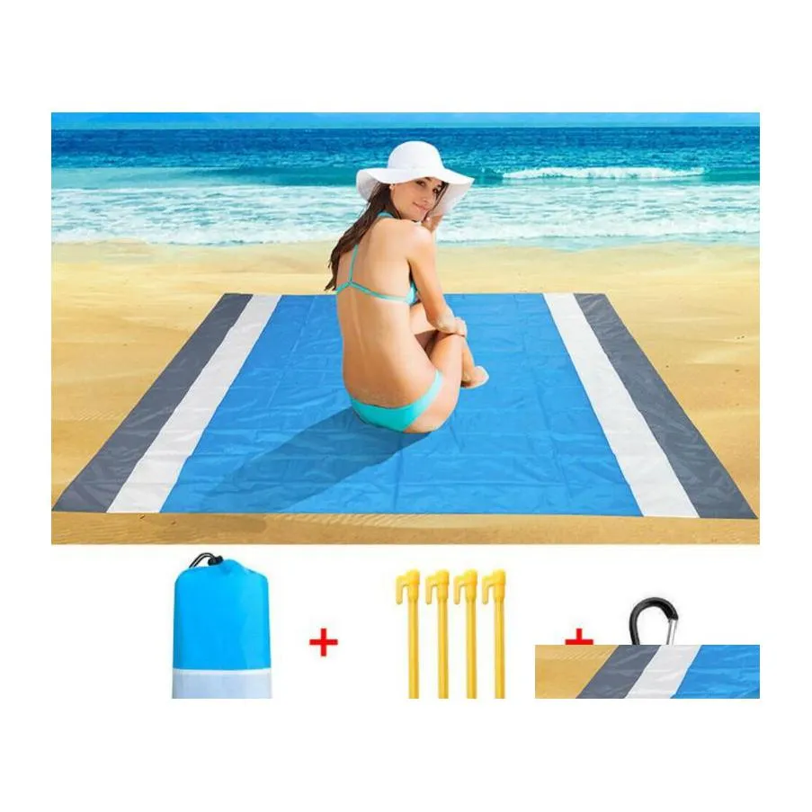 Tappeti Tappeti 200X210 Cm Tasca impermeabile Coperta da spiaggia Camma pieghevole Portatile leggero Tappetino da picnic all'aperto Inventario all'ingrosso Dr Dhlp6