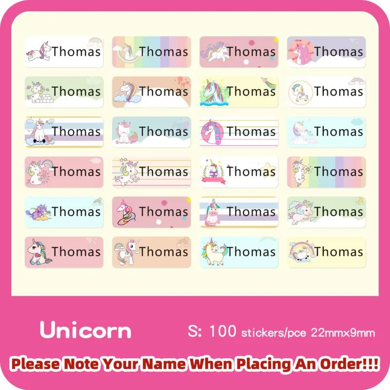 Kids Unicorn Waterproof Name Labels Personalized Unicorn 