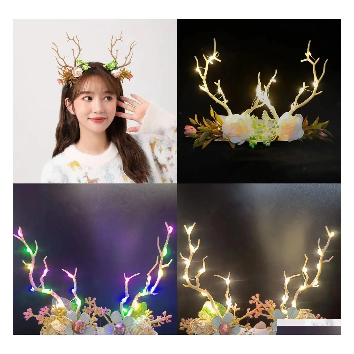 Decora￧￵es de Natal Halloween LED de Natal LED Rainbow Growingwears Antlers Acess￳rios para cabelos para cabeceira J￳ias de gancho de cabelo Delive Delive Dhvor