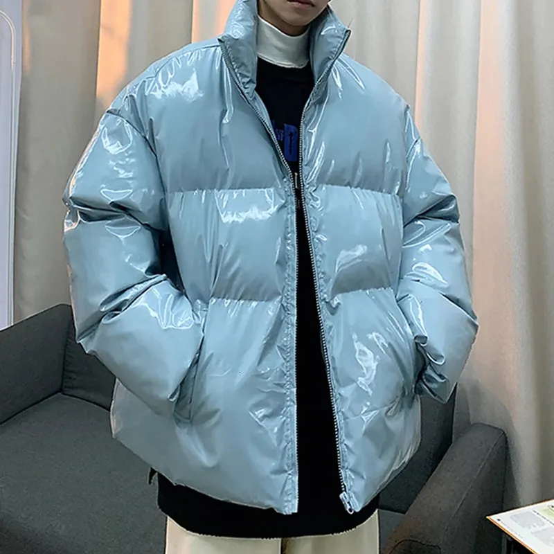 Мужские вниз по парке мужская уличная одежда хип -хоп голубой зимние пузырьковые куртки Harajuku теплый Parka Мужчина корейская модель.