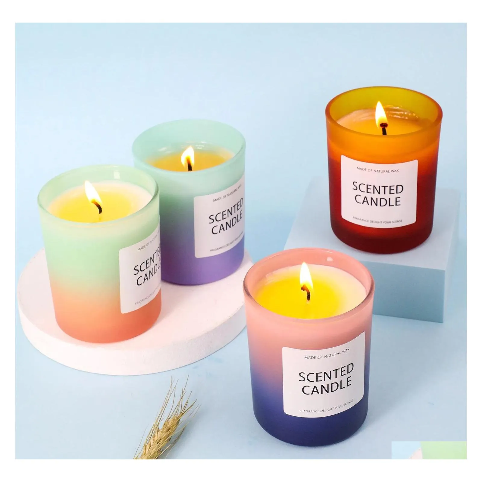 Candles Soy Wax Scented Candle Gradient Glass Smokeless Scenteds Decorative P O Cup Jar Inventory Wholesale Drop Delivery Home Garden Dhzew