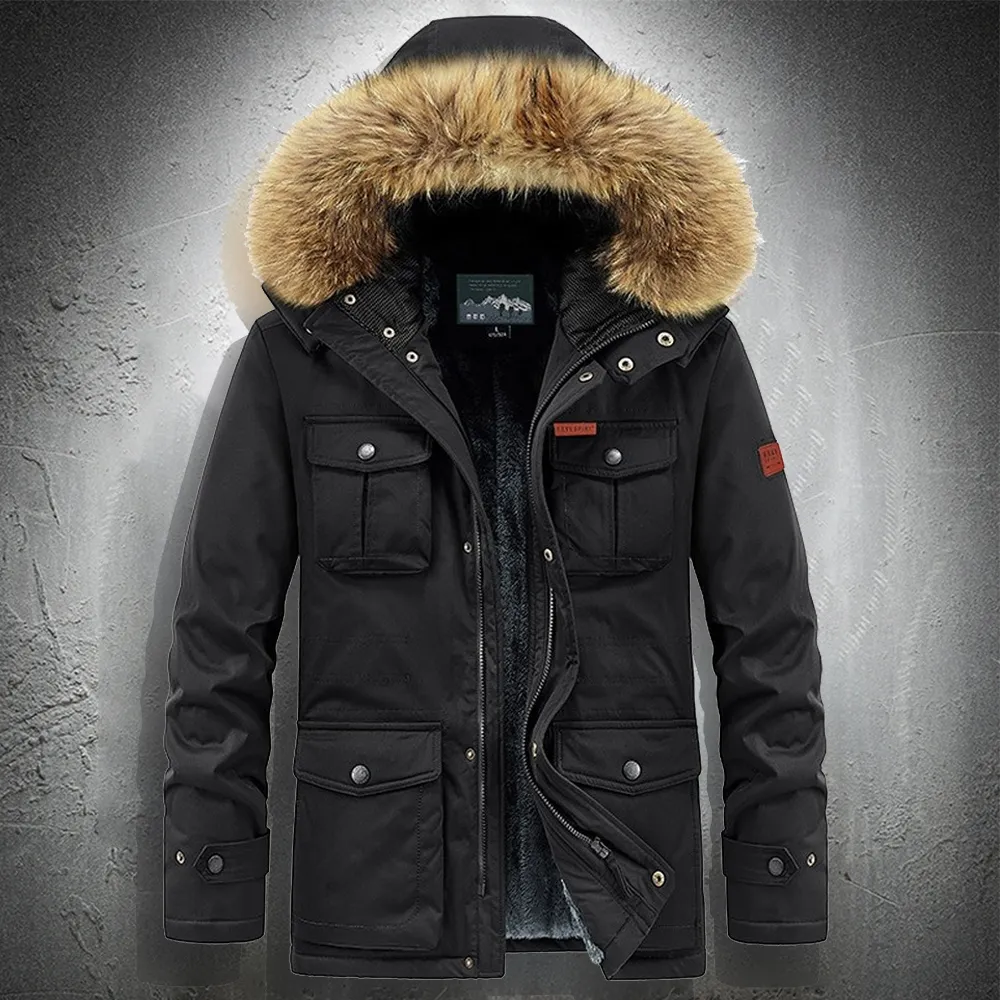 Herrarna ner parkas vinter parka jacka mode kläd päls trim huva fodrad tjockare varma utomhusrockar plus storlek 8xl 221207