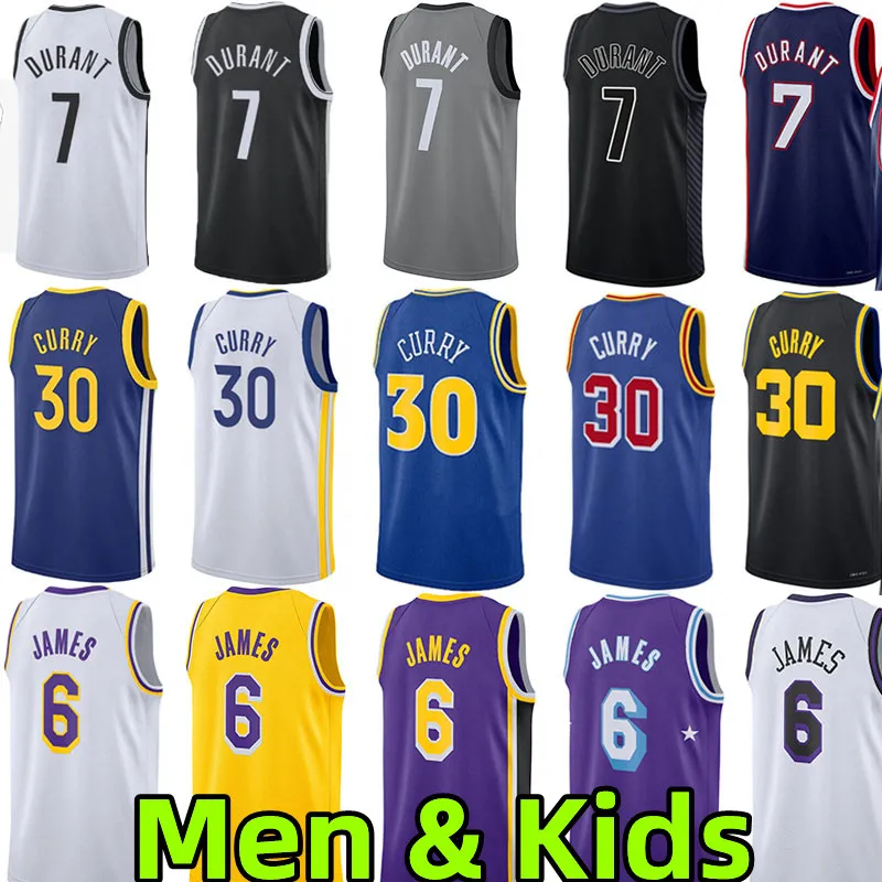 2022 #6 James Stephen #30 Curry Basketball Jerseys Men Kids Jersey #7 Kevin Durant City Breattable Mesh 75th Edition Wear