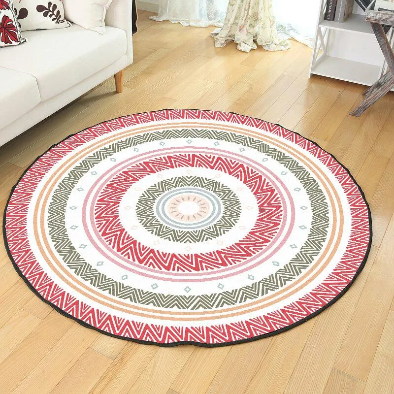 Carpets B40/60/80cm Round Bohemia Totem Print Carpet Anti-slip Rugs Computer Chair Mat Home Decor Floor For Living Room