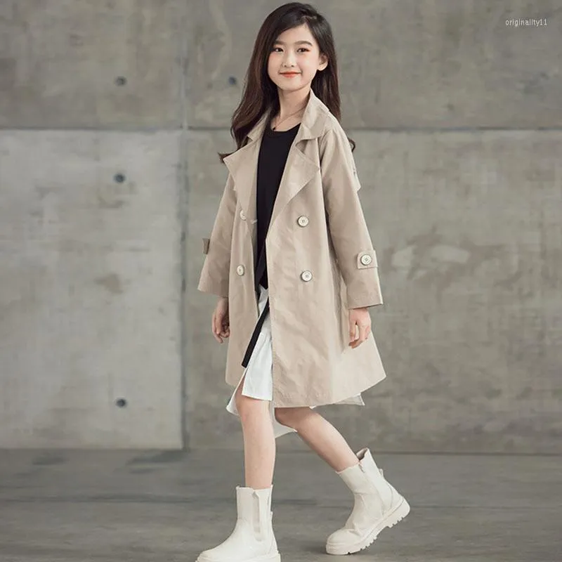 Coat Girls Trench 2023 Fashion All-match Kids Windbreaker Double Breasted Warm Children Outerwear Teens Clothes 10 12 Years