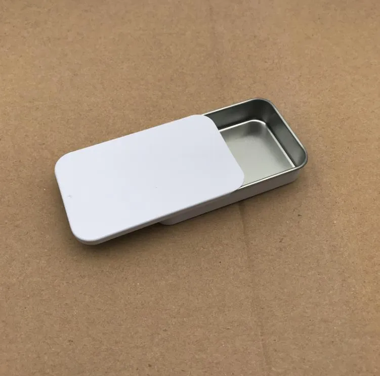 Vit skjutburk Mint Packing Box Food Container Boxar Small Metal Case Size 80x50x15mm SN444