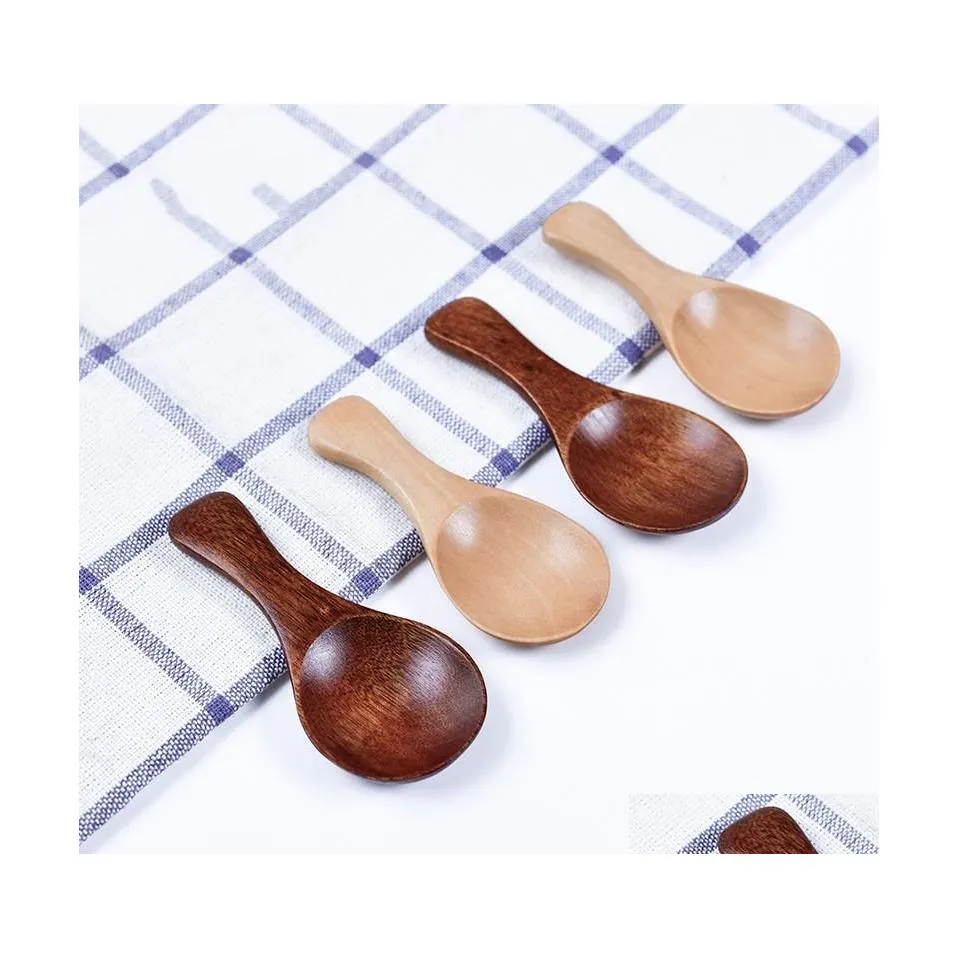 Spoons Short Handle Round Spoon Wooden Baby Powdered Milk Scoop Teacup Coffee Mini Kitchen Gadgets Solid Color Ladle Drop Delivery H Dh6V0