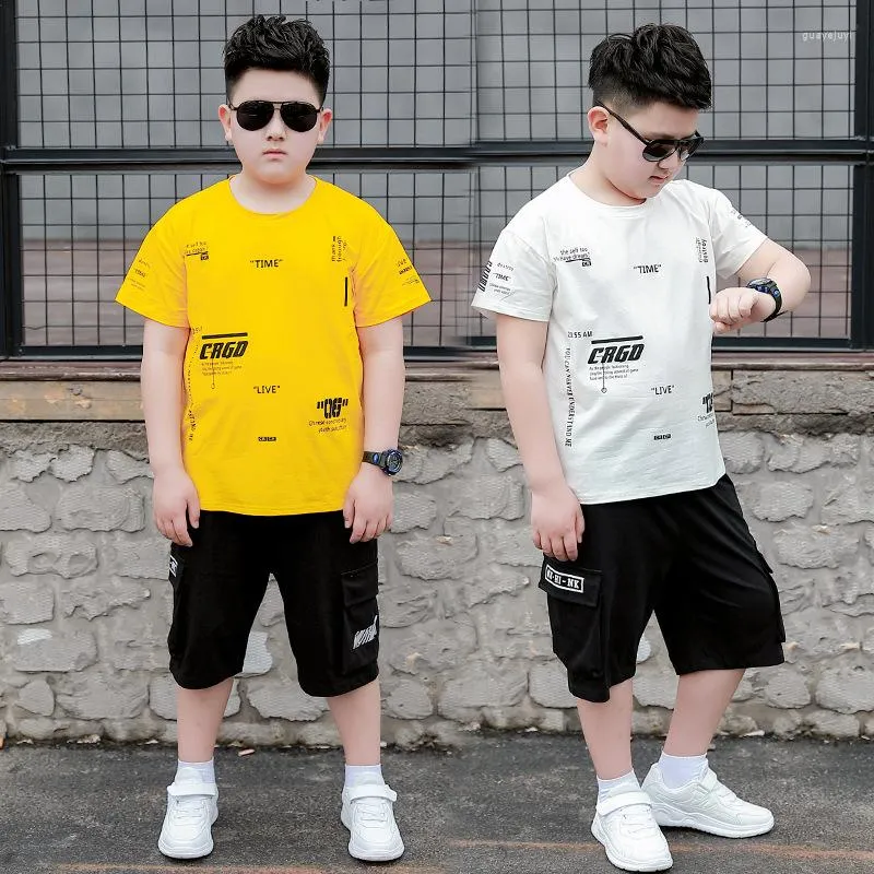 Ensembles de vêtements pour enfants, grande taille pour garçons, mode, T-shirt en surpoids, costume d'été, vêtements pour adolescents de 7 et 10 ans