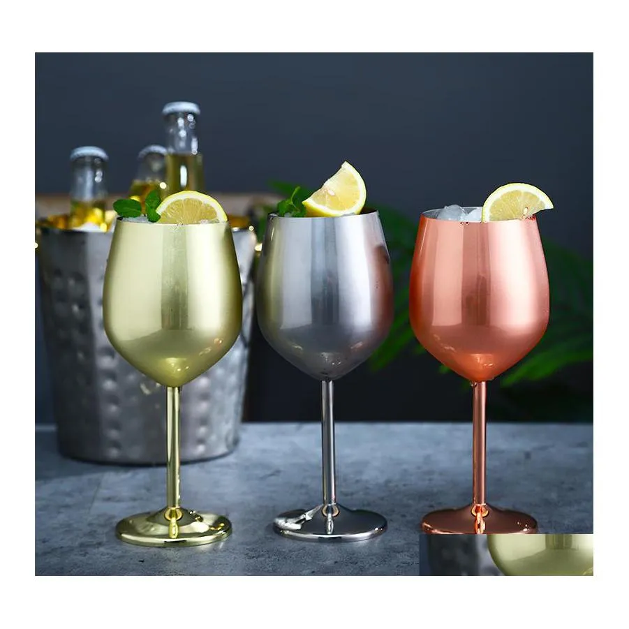 Vinglas 500 ml/220 ml rostfritt st￥l med h￶g fot champagne cocktail glas kreativ metall bar restaurang inventering grossist droppe dhass