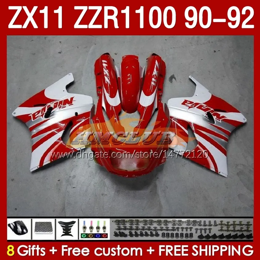 OEM Fairings for Kawasaki Ninja ZZR1100 ZX 11 R 11R 1990-1992 Body 164NO.60 ZX-11 R ZZR 1100 CC ZX-11R ZZR-1100 ZX11R 90 91 92 ZX11 R 1990 1992 KIT RED RED RED WHITE
