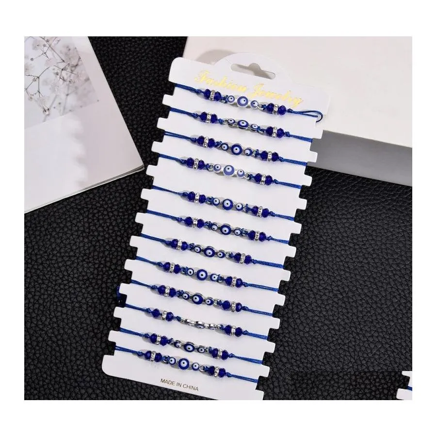 Bracelets porte-bonheur Couples femmes 12 pièces/ensembles bleu turc mauvais œil bracelets à breloques perles de cristal réglable corde chaîne bracelets de cheville enfant Gir Dhvaf