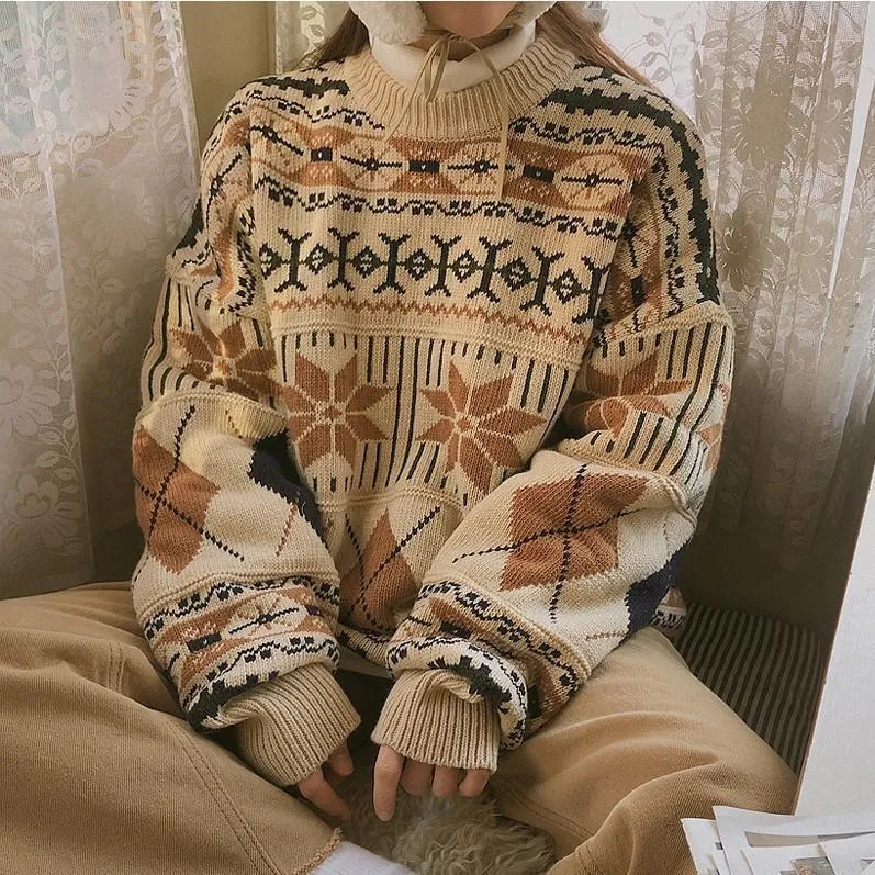 Chandails pour femmes automne hiver Indie Folk pulls ordinateur tricoté col rond Style japonais complet pour Couple 221206