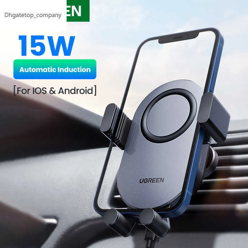 Ugreen trådlösa laddare qi 15w biltelefonhållare för iPhone 14 Pro Xiaomi 12 Air Vent Phone Holder Automatic Sensor Phone Holder