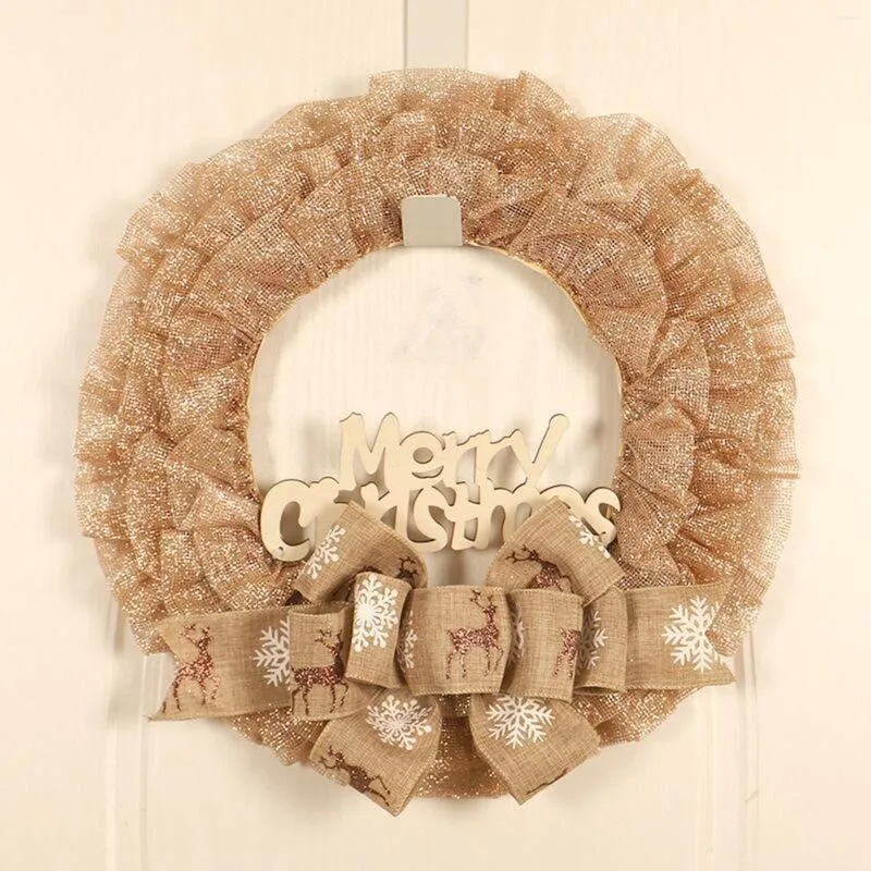 Decorative Flowers Christmas Wreath Battery Operated Lights 2022 Letter Card Ribbon Hoop Garland Day Decoration Door