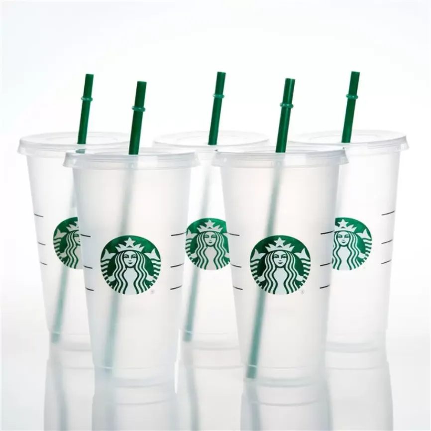DHL Mermaid Goddess Starbucks 24oz/710ml canecas plásticas canecas reutilizáveis ​​bebidas claras para baixo formato de pilar de fundo liso Copo de palha de palha C1208
