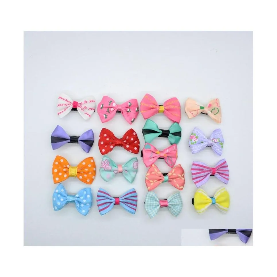 Hårklipp Barrettes 100st/ Lot Mini Bow Hairgrips Kids Sweet Girls Solid Dot/ Stripe Printing Hair Clip Hairpins Styling Too C3 D DH1DN