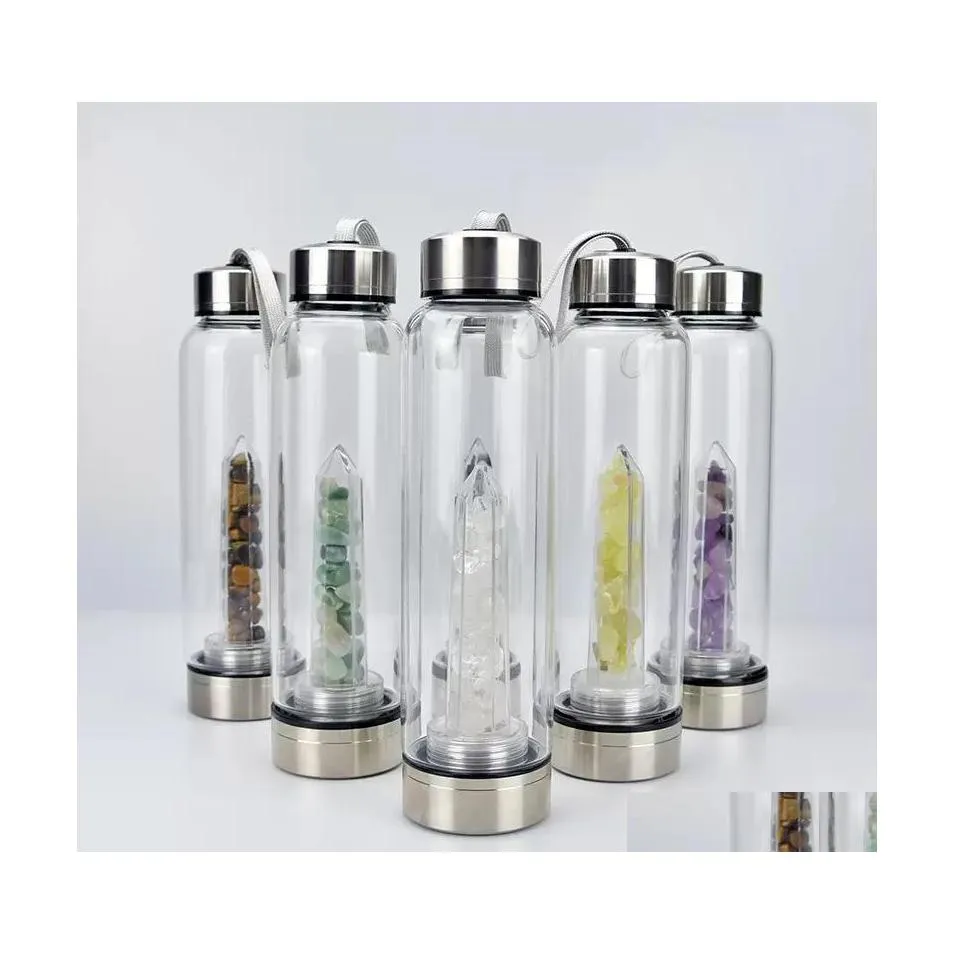 Bouteilles d'eau Naturel Quartz Gem Verre Bouteille D'eau Potable Direct Coupe En Cristal 8 Café Boisson Fournitures Inventaire En Gros Drop Del Dhzrv