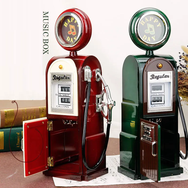 Decorative Objects Figurines Gas Station Music Box Home Decoration Plastic Hand cranking Machinery Retro Octave Jewelry Guitar Violin Rotating 221206