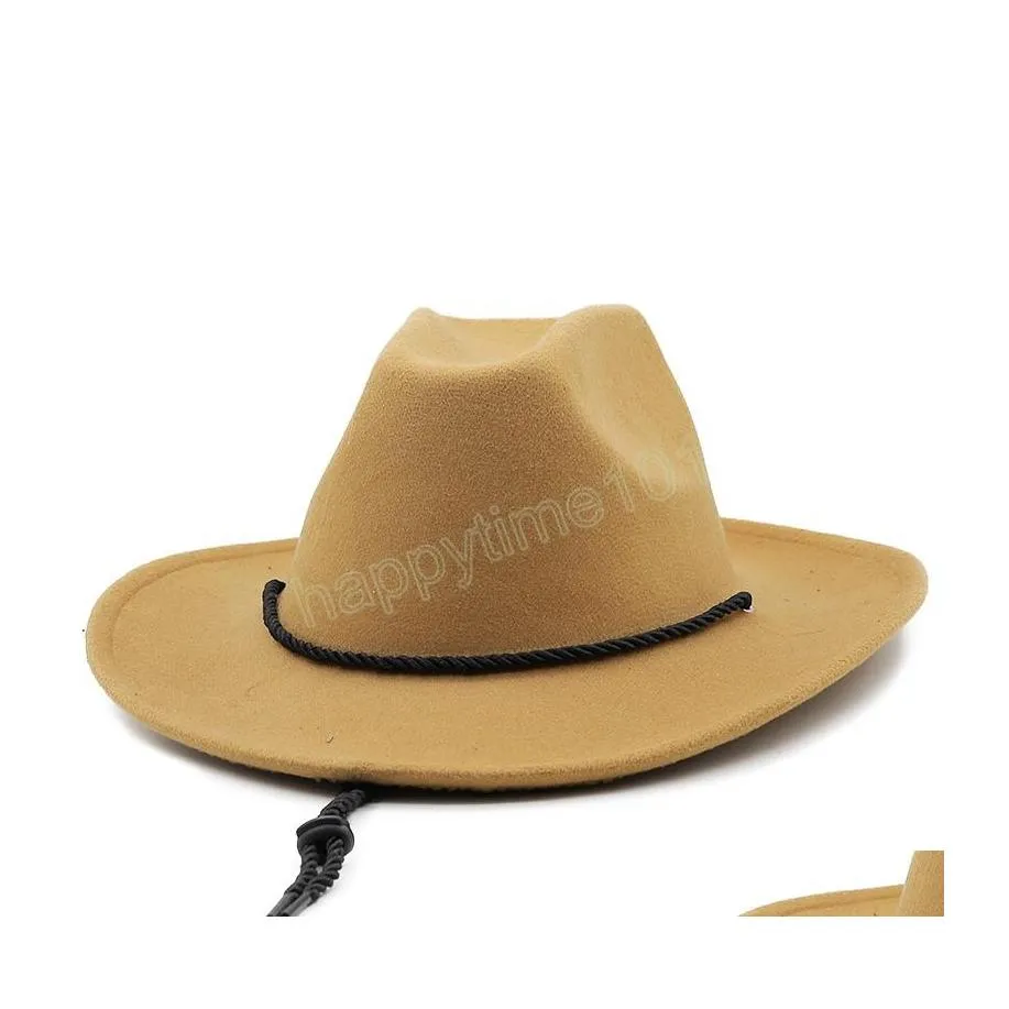Szerokie grzbiet czapki wiadra czapki fedora hat men wełna poczuć vintage caps caps unisex szeroki brzeg Panama Party Cowboy Cap Jazz Gentleman We Dh7fc