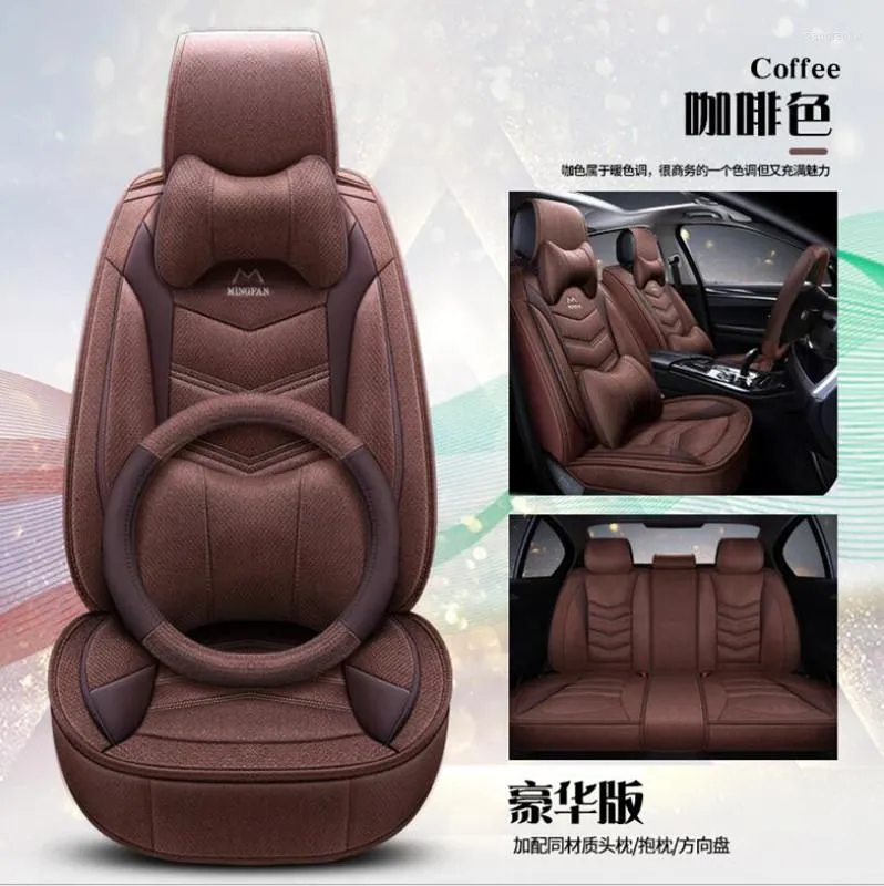 Car Seat Covers High Quality Flax Leather Cover 4 Season For 205 206 207 2008 3008 301 306 307 308 405 406 407 Automobile