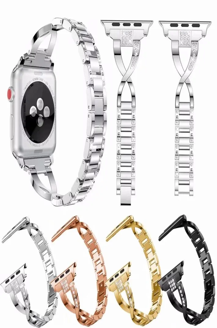 Kvinnor Luxury Diamond rostfritt st￥l f￶r Apple Watch Series 4321 Armband Band f￶r IWATCH 38mm 40mm 42mm 4mm8998081