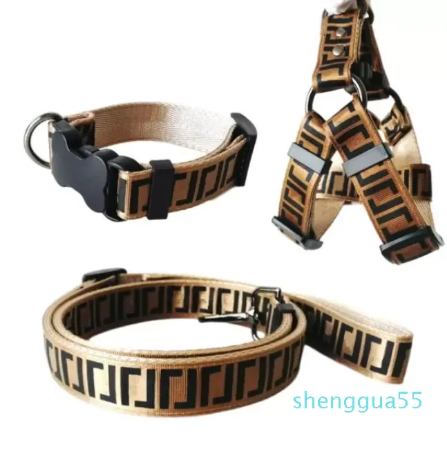 Luxury Dog Collars Leashes Set Designer Dog Leash Seat Belts Pet Collar and Pets Chain for Small Medium Large Dogs Cat Chihuahua Poodle Bulldog Corgi Pug Brown