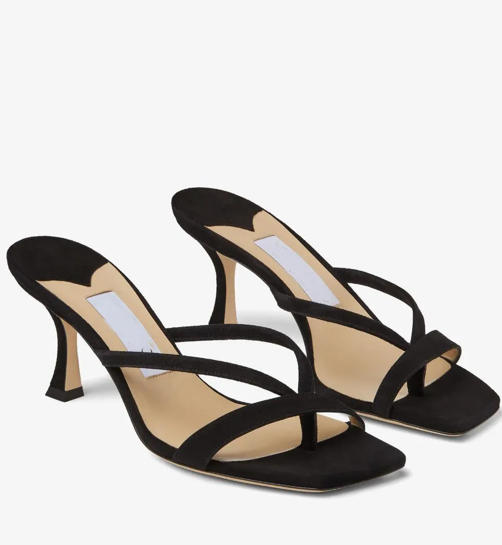 Black Leather Thong Sandals For Women Ankle Strap Mules With Cross  