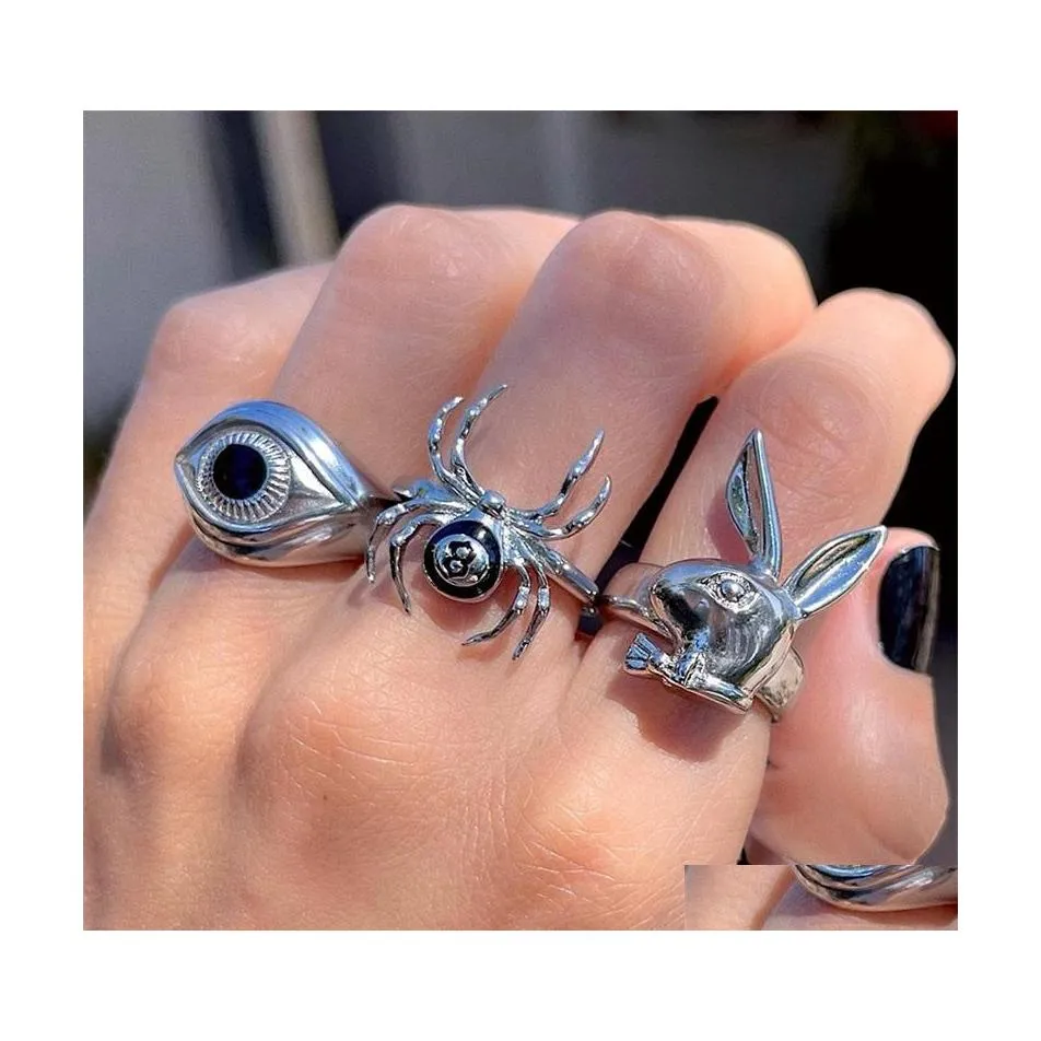 Anéis de casamento Punk Heart Frog SKL Ringos de casamento para homens homens Vintage Gótico Spider Rabbit Casal Ring Jewelry Gift 297 D3 D DHTOD
