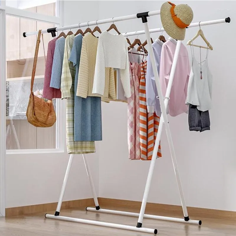 Hangers Actionclub Simple Metal Iron Coat Clothes Rack Floor Standing Hanging Storage Fold Shelf Hanger Racks Bedroom Furniture