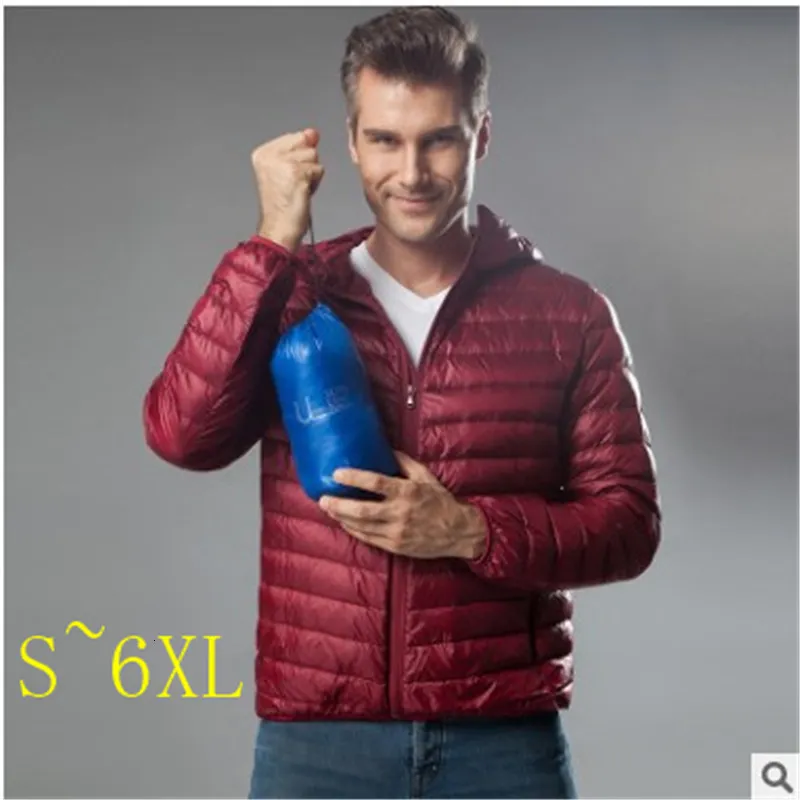 Mens Down Parkas z kapturem Ultra Light Kurtka samca ciepła parka 4xl 5xl 6xl w rozmiarze w rozmiarze 90% mężczyzn biały płaszcz kaczki #150kg 100cm L 221207