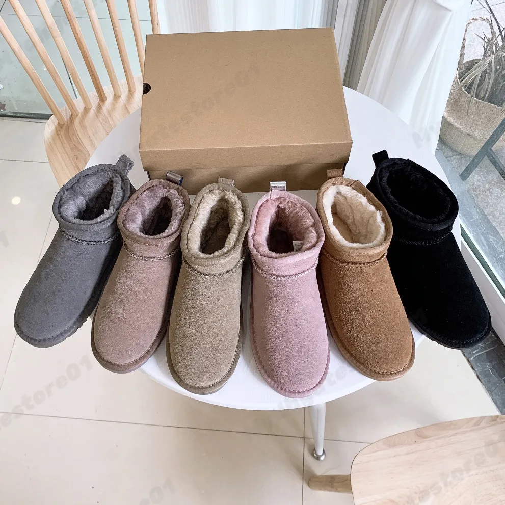 2023 New Women Australian Boot AUS Slipper Furry Slides Classical Ultra Mini Platform Boots Suede Woolen Winter Australia Designer Ankle Booties Warm Shoes US 4-11