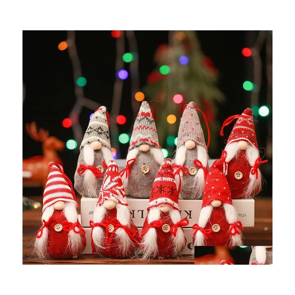 Рождественские украшения рождественские украшения белая борода Санта -кукла с вязаной шляпой с бахнотом