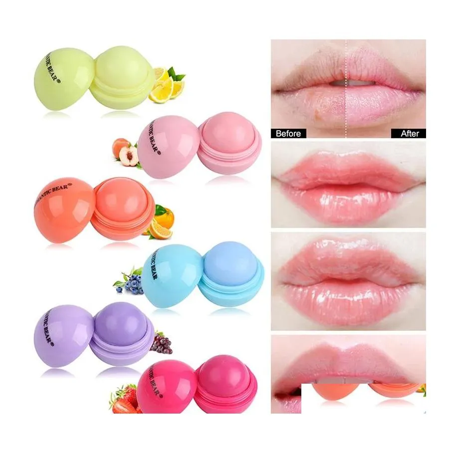 Party Favor Ball Ball Bola 3D Lip Balm Fruit Sabor Beleza Natural Hidratante Lips Inventário por atacado Drop Delivery Home Garden Dhz42