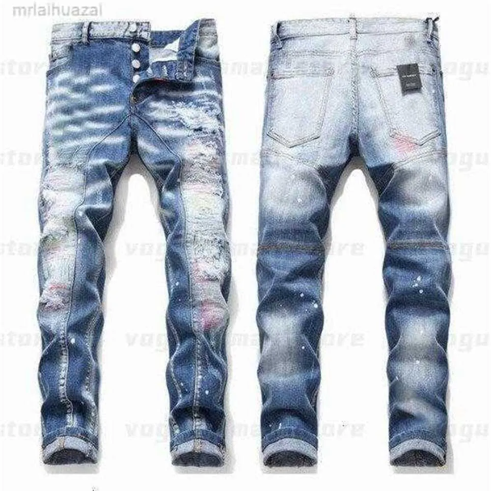 Męskie dżinsy męskie chłodne rozcięcie designer dżinsy w trudnej sytuacji, podarty motocyklista szczupły dopasowanie motocykl motocykl denim męskie mody Pants 2023