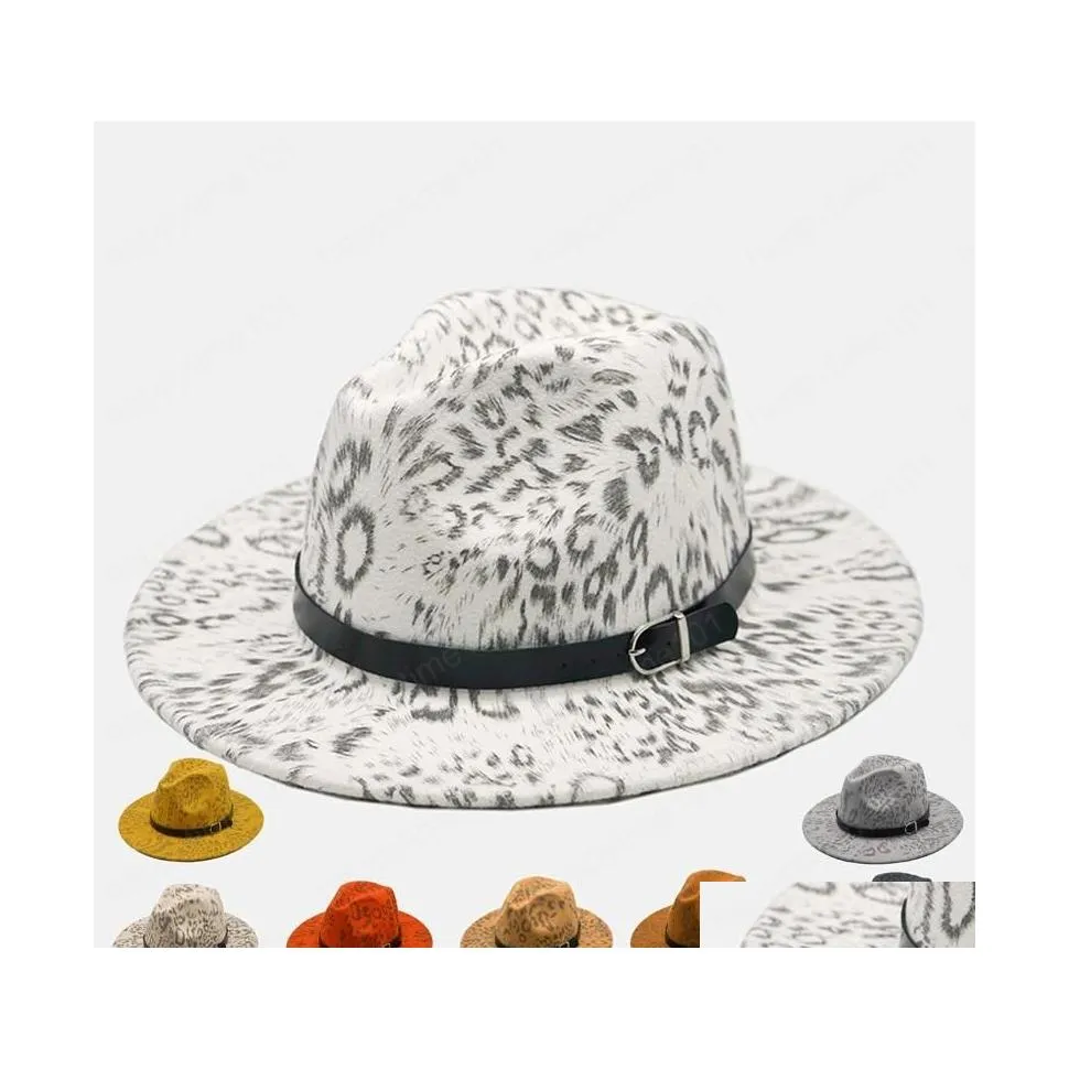 Wide Brim Hats Bucket Hats Fashion Winter Quality Wool Wide Brim Fedora Hat Women Leopard Felt Hats Panama Jazz Fedoras For Men Ch Dhwp4