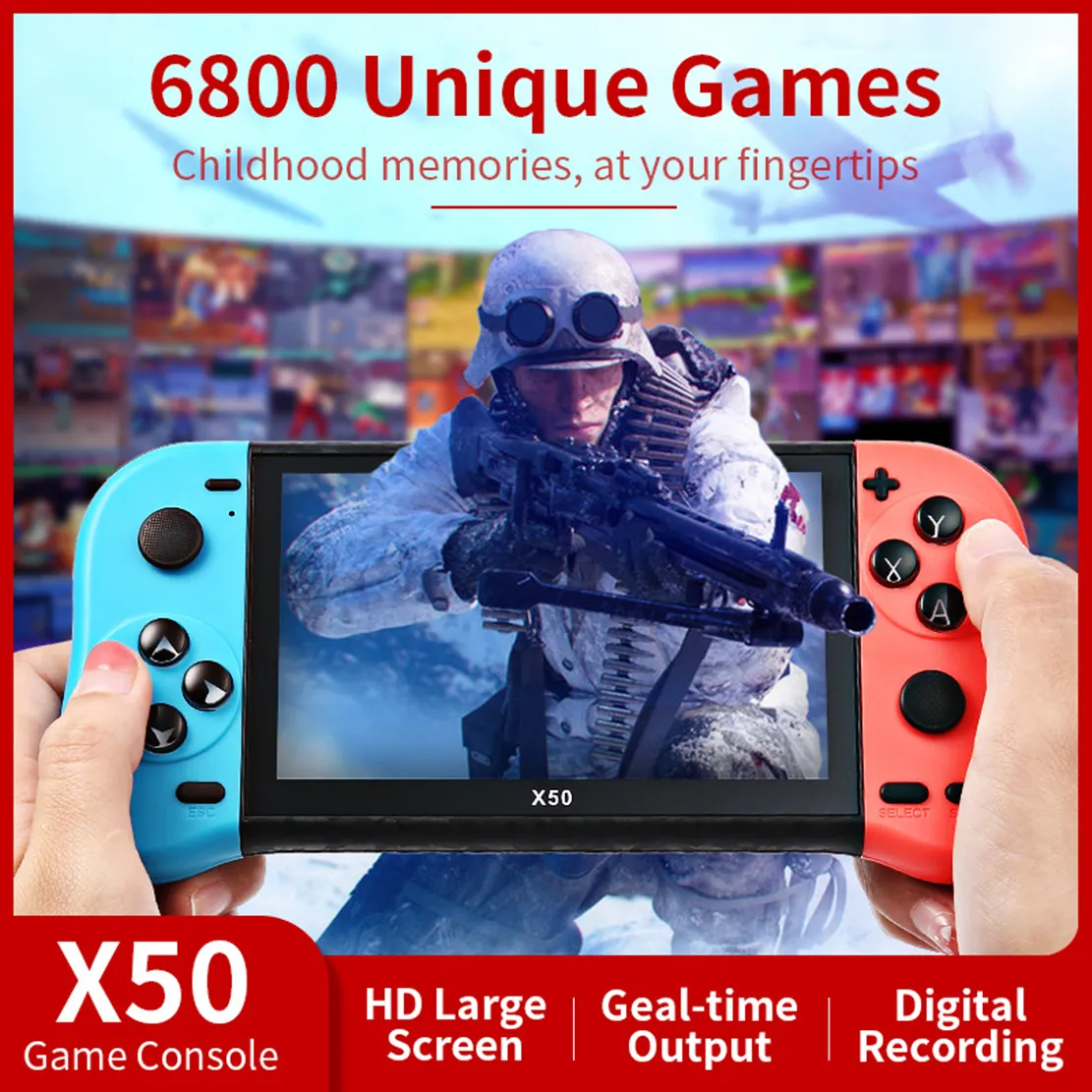 X50 x7 Plus المحمولة المحمولة Arcade Game Console 5.1 بوصة الشاشة X19 Pro X7 Games Players 8GB التخزين الكلاسيكي Retro Gaming for FC NES