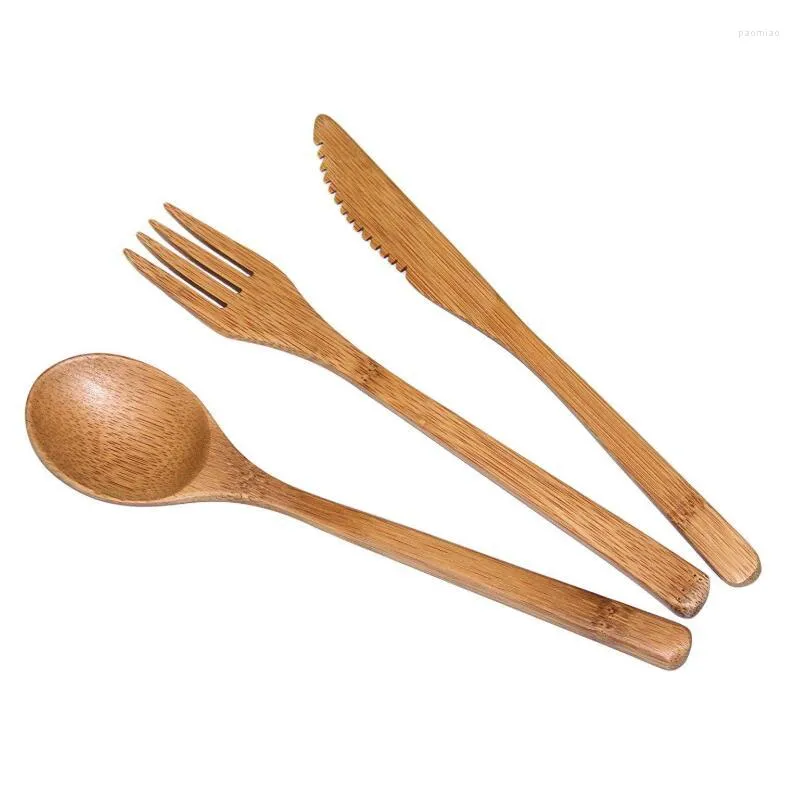 Flatware Sets 3Pcs/Set Eco-friendly Japanese Portable Cutlery Set Bamboo Dinnerware Knife Fork Dinner Tableware LX8218