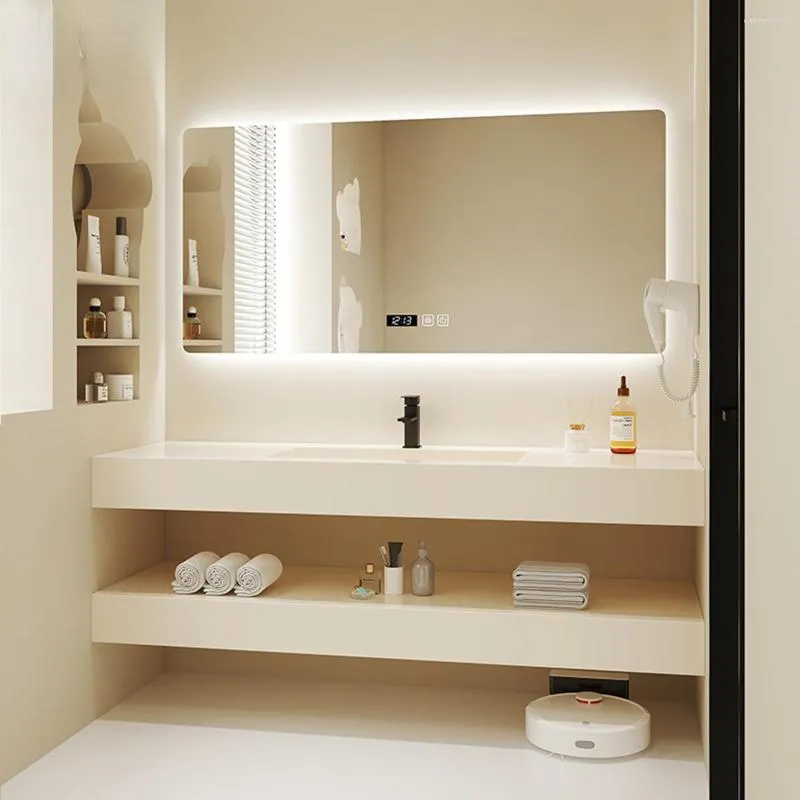 Conjunto de acessórios de banho Designer personalizado Ins Wind Ensamless sem camada de rocha de camada dupla combinação de armário de banheiro lavagem