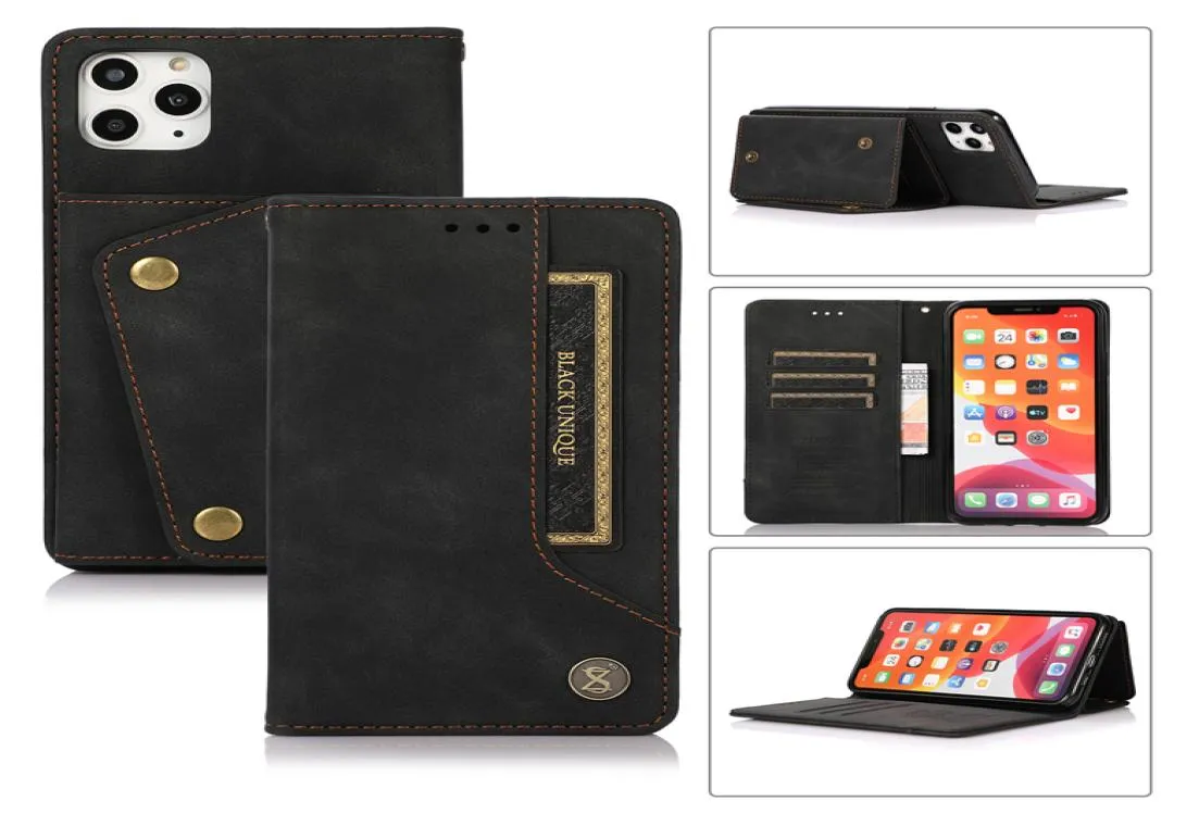 Flera kortplatser Flip Case f￶r iPhone 12 Mini 11 Pro Max XR XS 8 Plus Samsung S20 Ultra Lagoble Leather Wallet Protector3636250